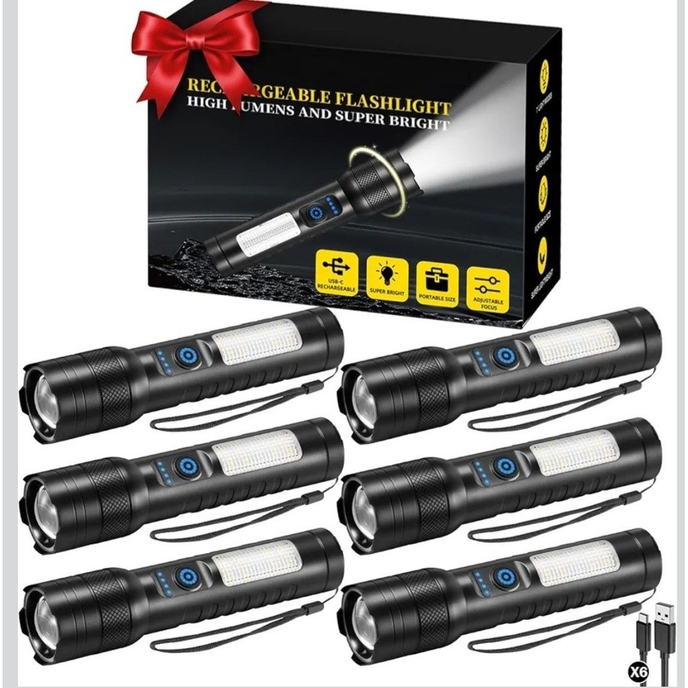 6Pack LED Rechargeable Flashlights High Lumens, 7 Modes and portable size